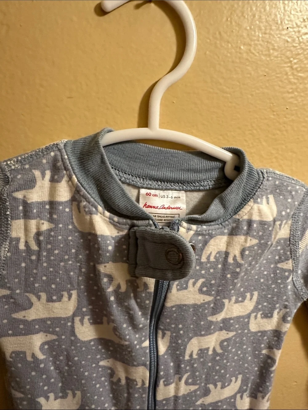 Hanna Andersson Blue and White Polar Bear Print Zip One-Piece Footie